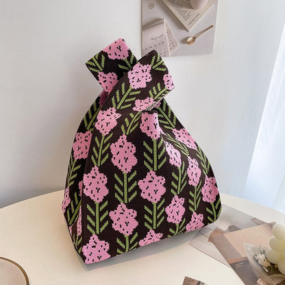 Retro Pattern Knit Storage Pouch - Wolvess