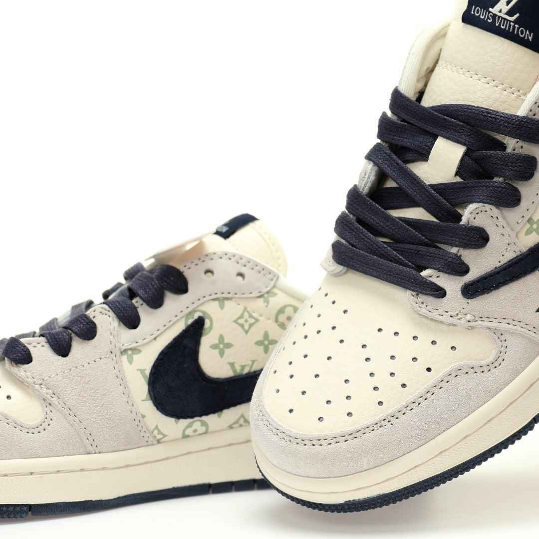 Custom Air Jordan 1 Low OG SP"Beige/Navy LV Monogram