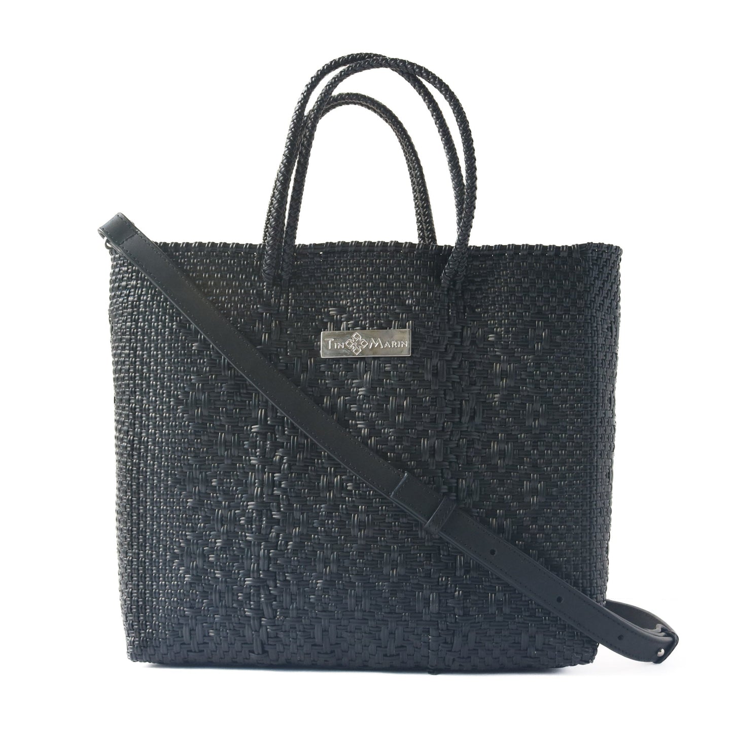 All Black Large Woven Crossbody Bag Tin Marin Brand