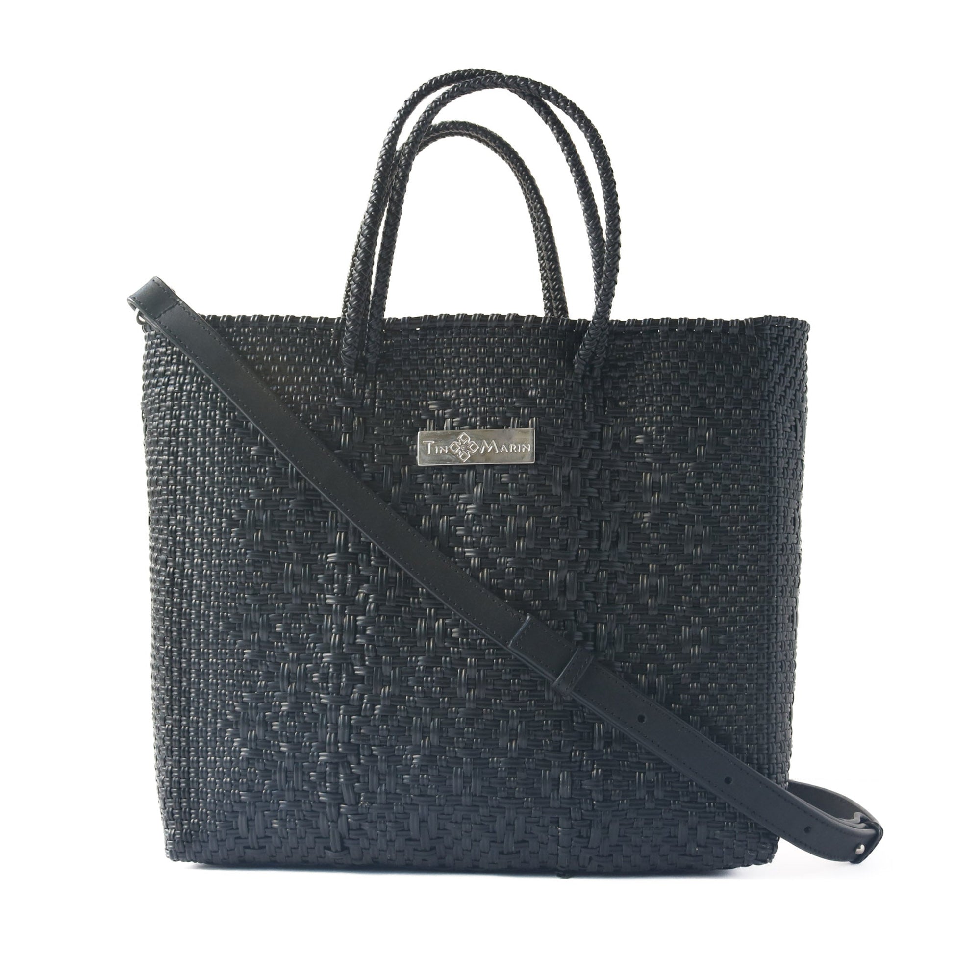 All Black Large Woven Crossbody Bag Tin Marin Brand
