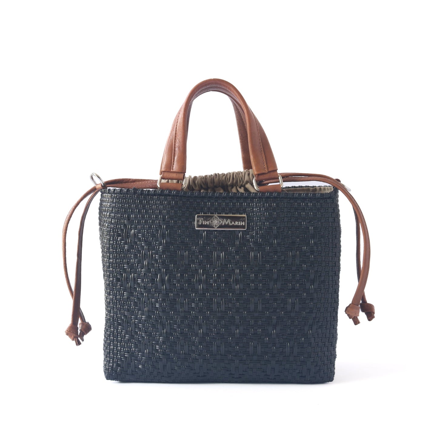 All Black Medium Woven Crossbody Drawstring Bag Tin Marin Brand