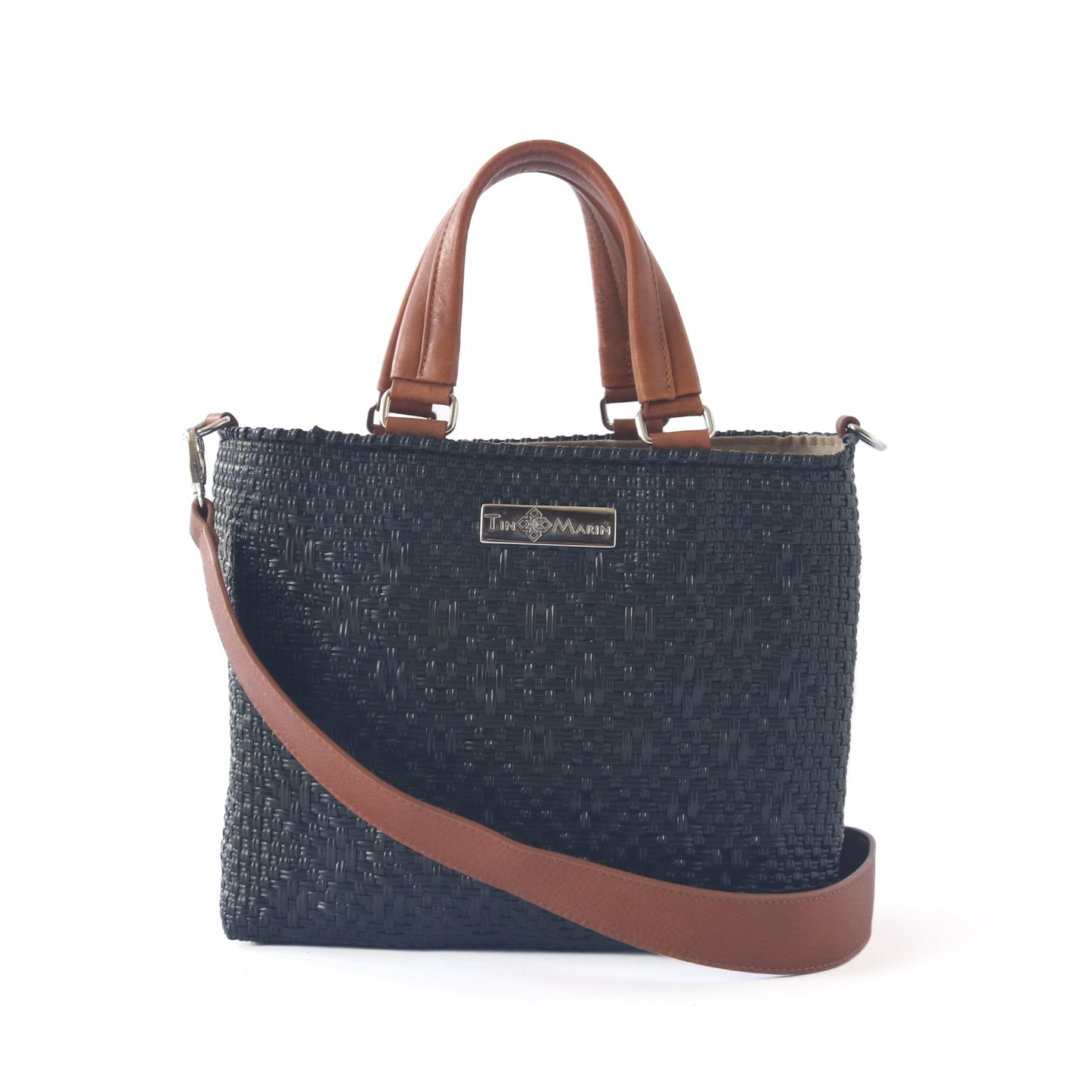 All Black Medium Woven Crossbody Drawstring Bag Tin Marin Brand