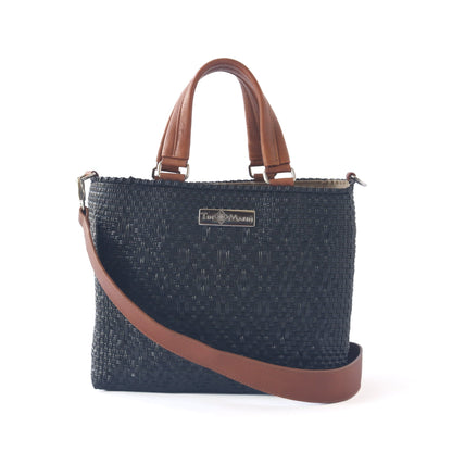 All Black Medium Woven Crossbody Drawstring Bag Tin Marin Brand