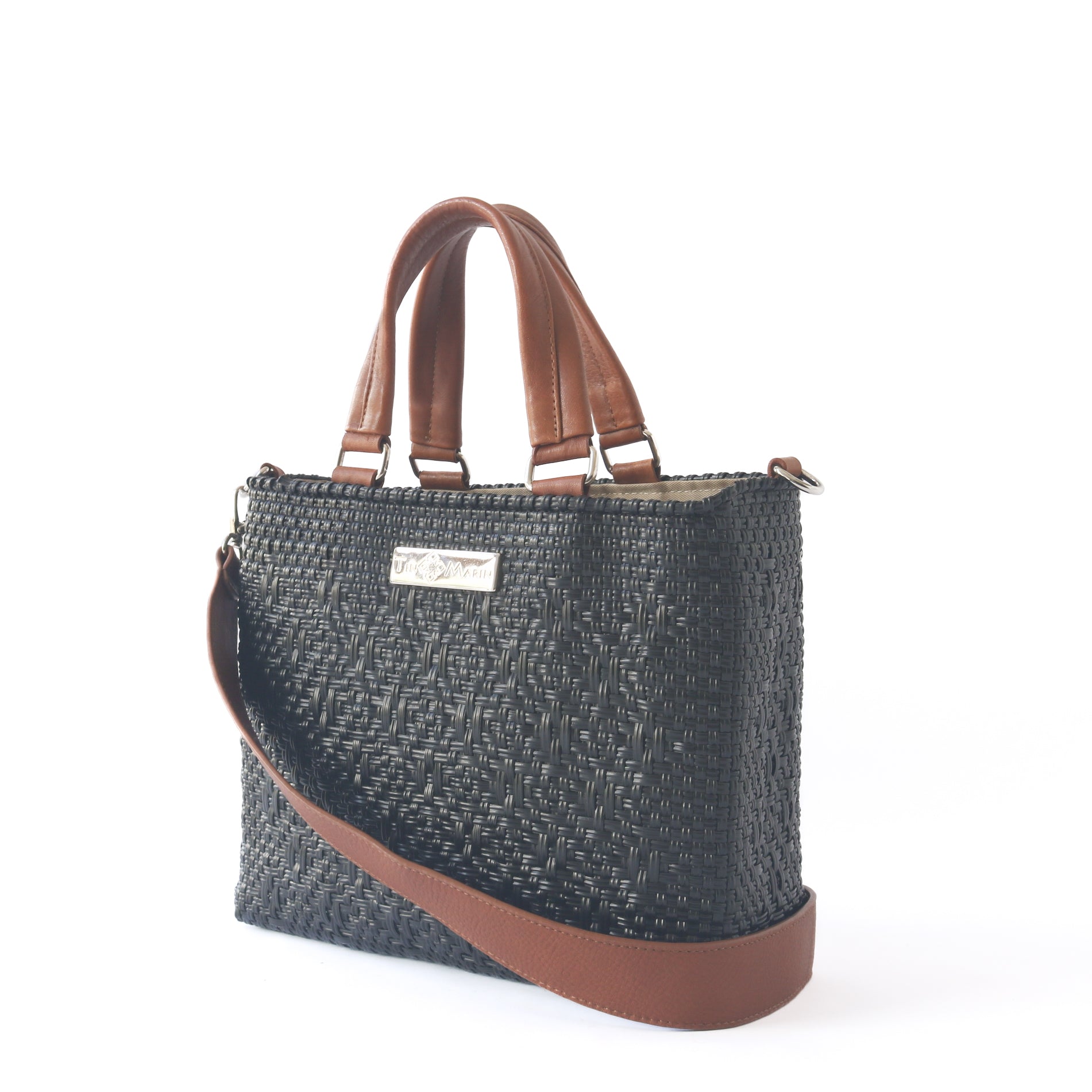 All Black Medium Woven Crossbody Drawstring Bag Tin Marin Brand