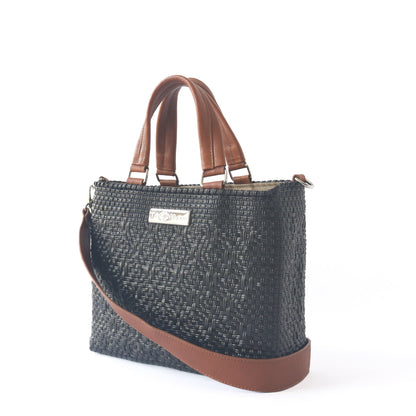 All Black Medium Woven Crossbody Drawstring Bag Tin Marin Brand