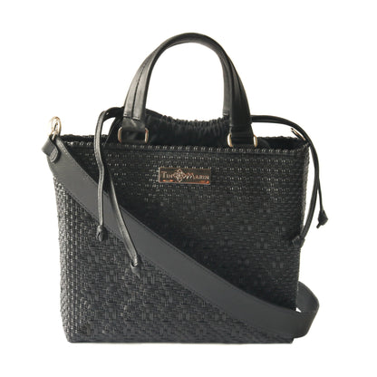 All Black Medium Woven Crossbody Drawstring Bag Tin Marin Brand