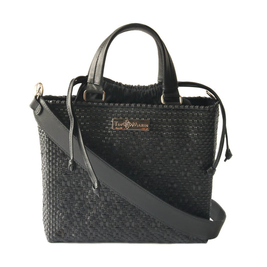 All Black Medium Woven Crossbody Drawstring Bag Tin Marin Brand