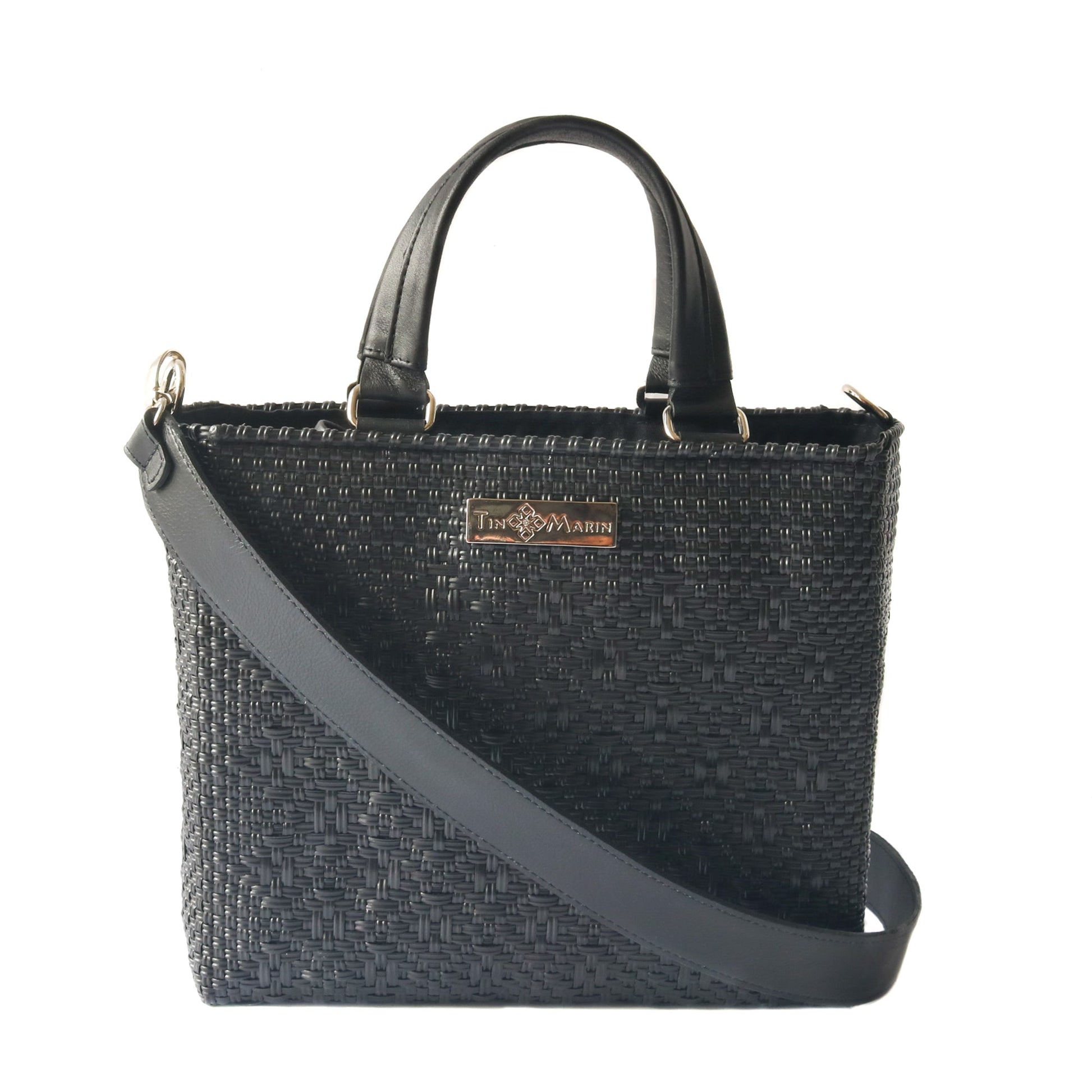 All Black Medium Woven Crossbody Drawstring Bag Tin Marin Brand