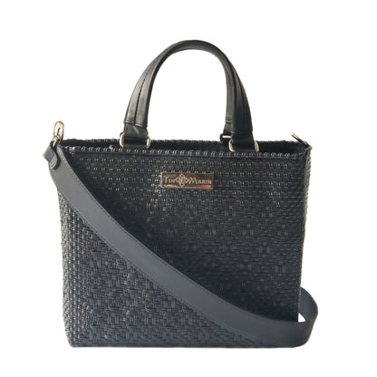 All Black Medium Woven Crossbody Drawstring Bag Tin Marin Brand