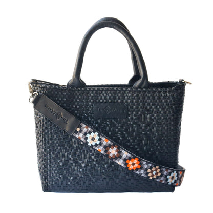 Mai Woven Bag Strap - Brown & Orange with Black Leather Tin Marin Brand