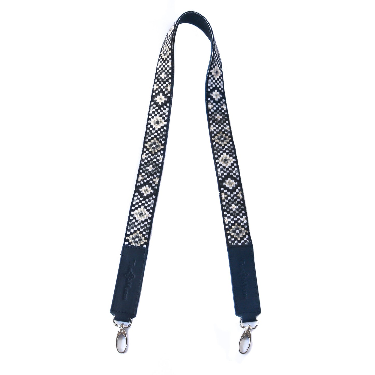 Mai Woven Bag Strap - Black & White with Leather Tin Marin Brand
