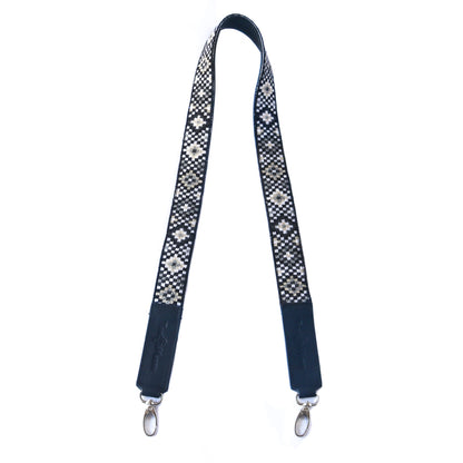 Mai Woven Bag Strap - Black & White with Leather Tin Marin Brand