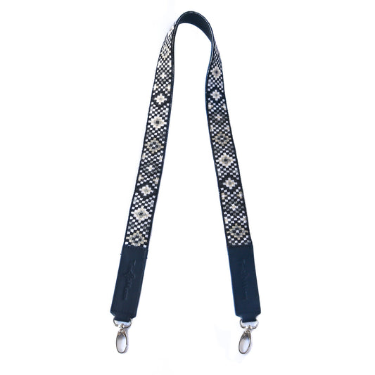 Mai Woven Bag Strap - Black & White with Leather Tin Marin Brand