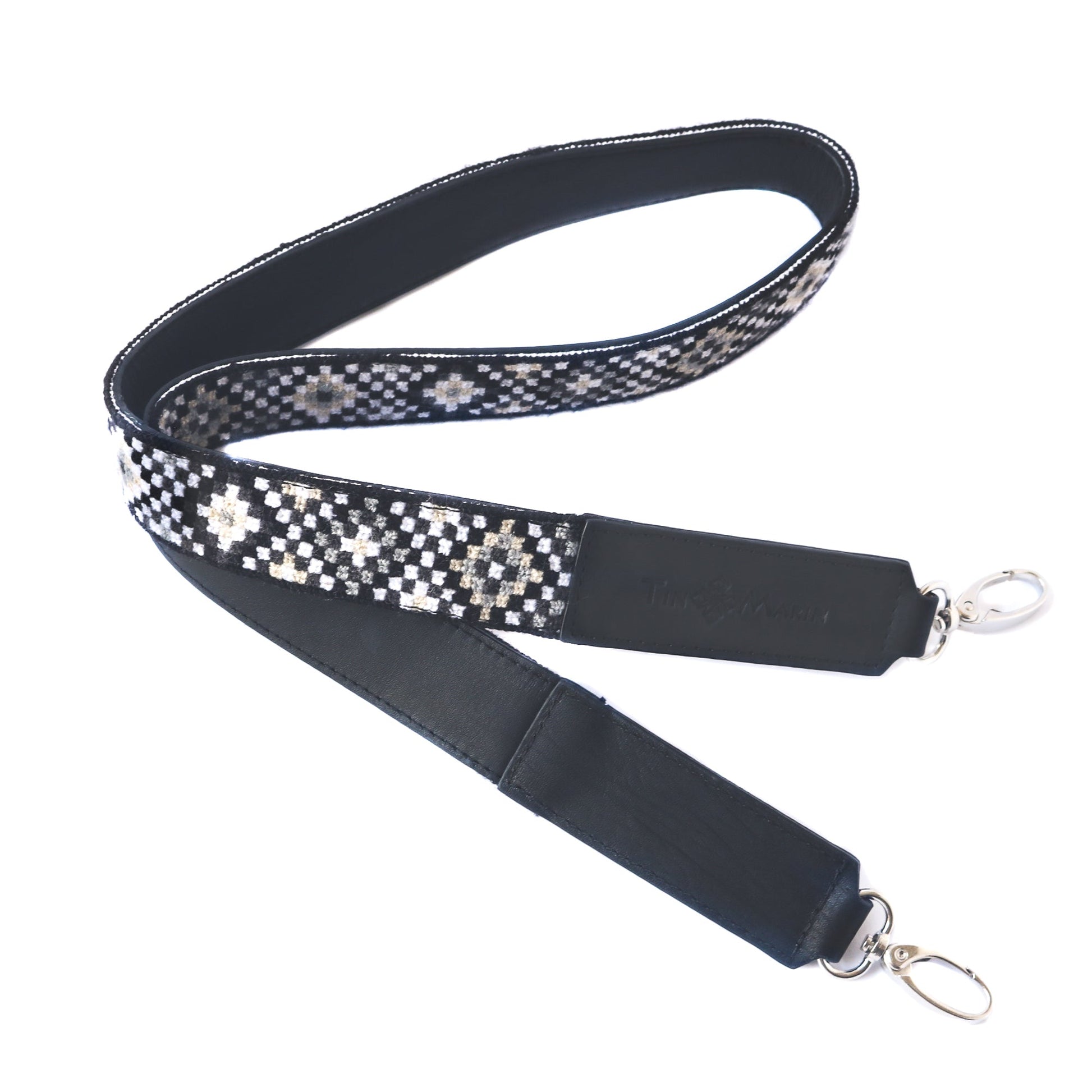 Mai Woven Bag Strap - Black & White with Leather Tin Marin Brand