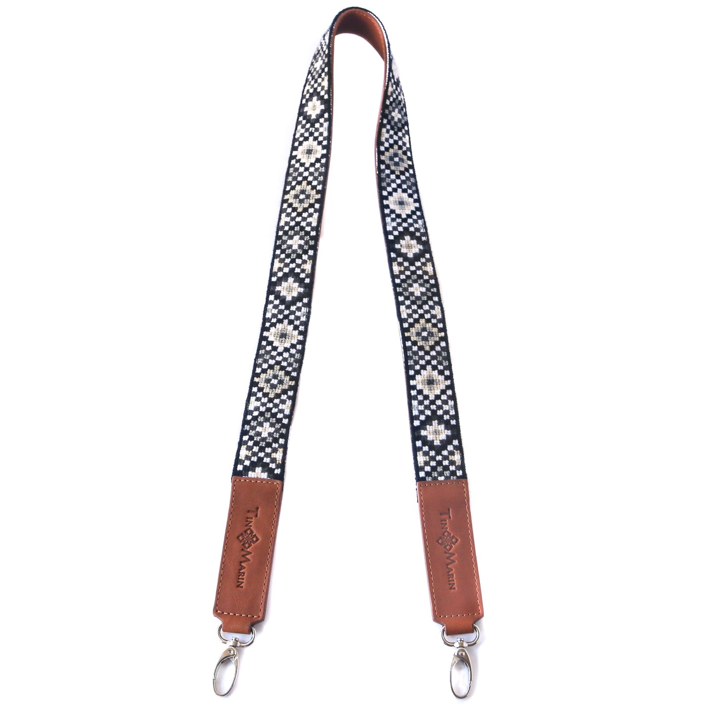 Mai Woven Bag Strap - Black & White with Leather Tin Marin Brand