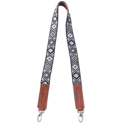 Mai Woven Bag Strap - Black & White with Leather Tin Marin Brand