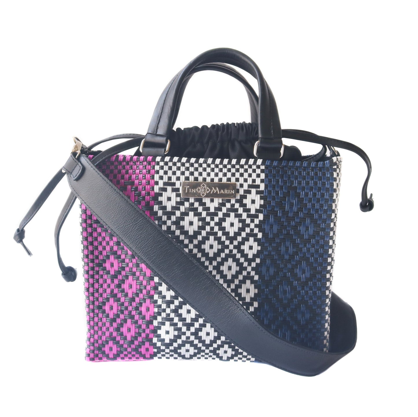 Bloom Medium Woven Crossbody Drawstring Bag Tin Marin Brand