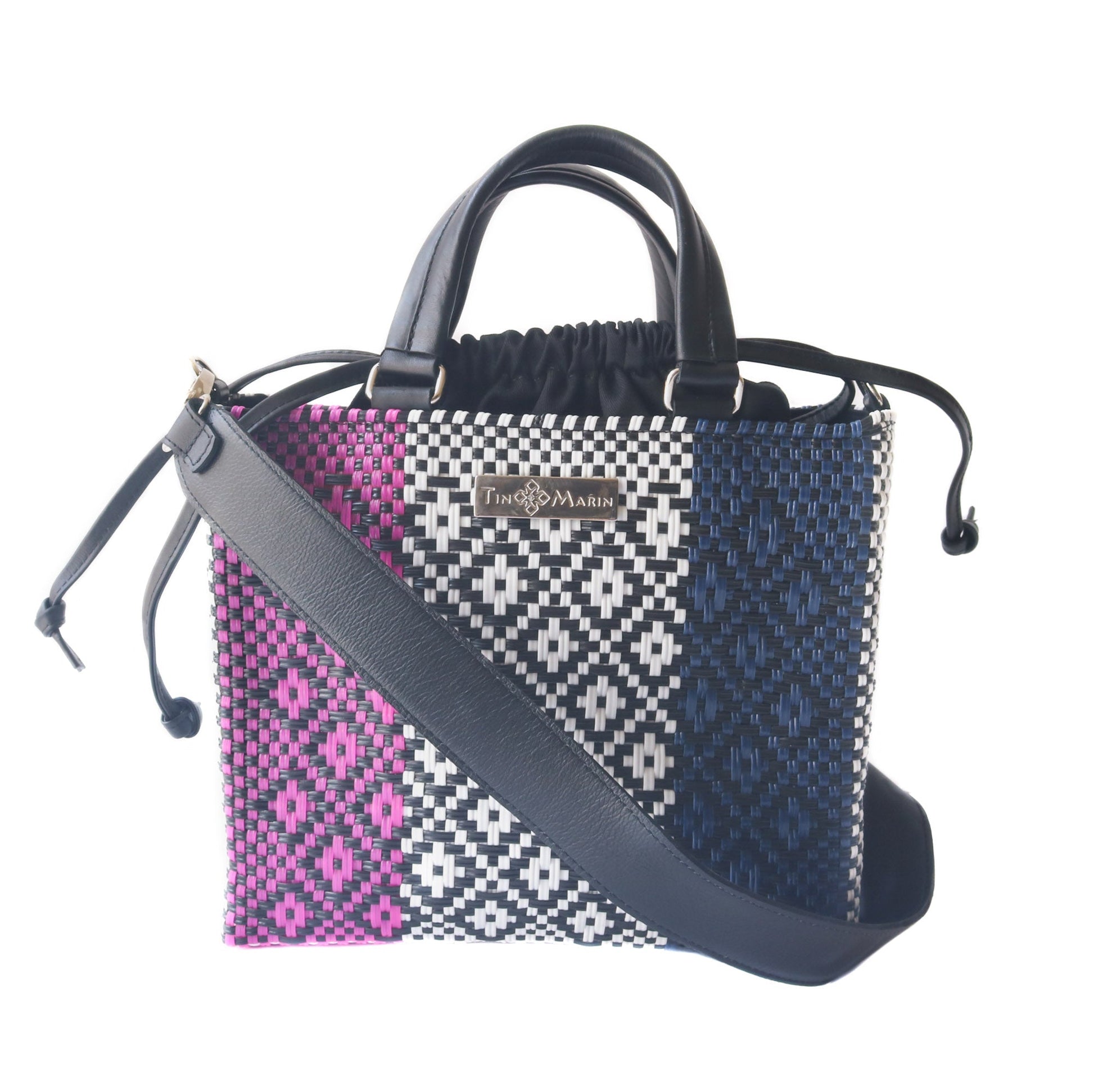 Bloom Medium Woven Crossbody Drawstring Bag Tin Marin Brand