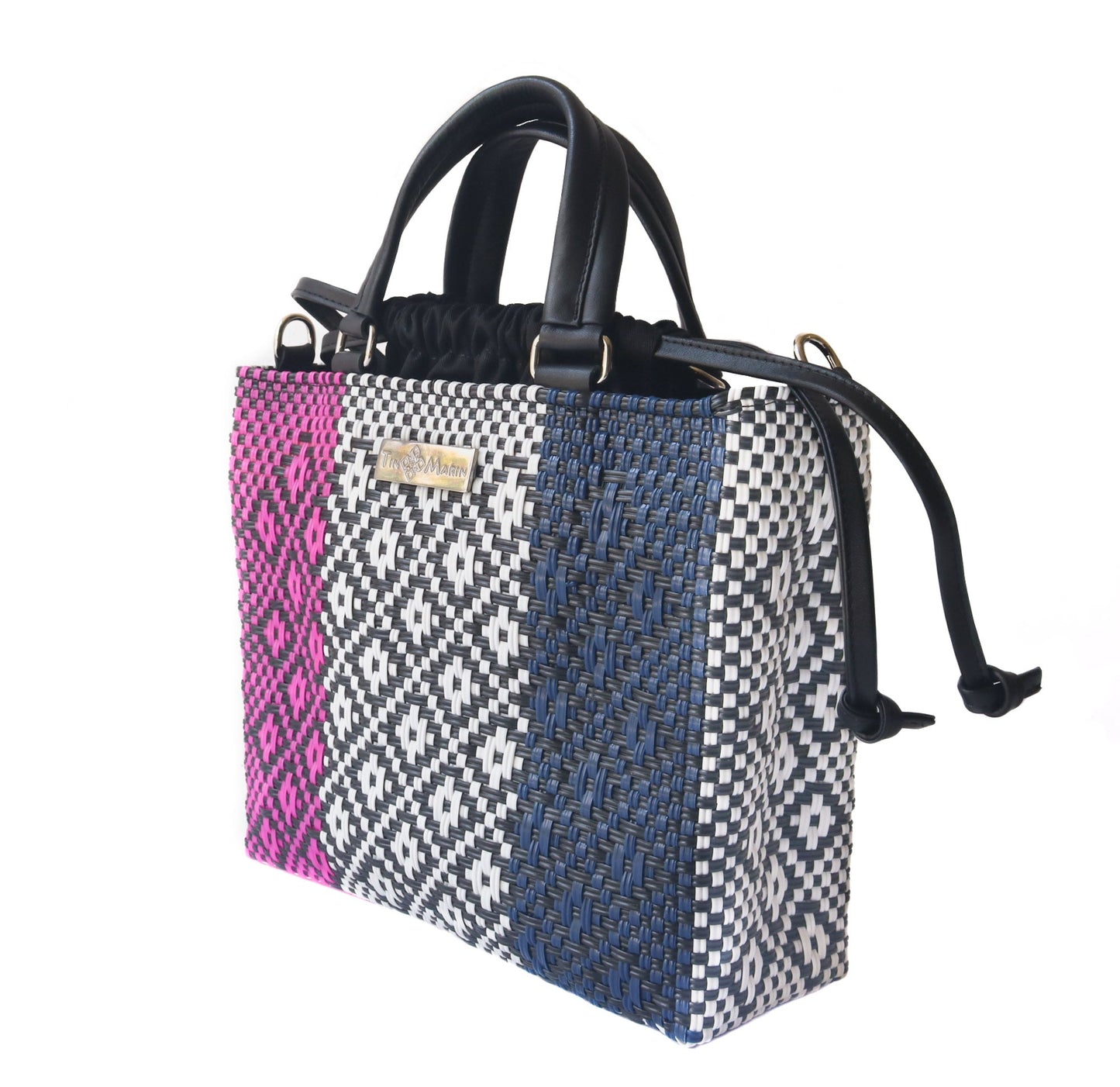 Bloom Medium Woven Crossbody Drawstring Bag Tin Marin Brand