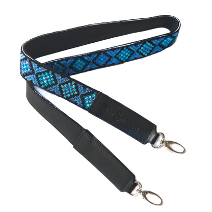 Mai Woven Bag Strap - Blue with Leather Tin Marin Brand