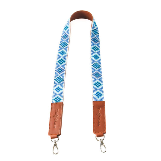 Mai Woven Bag Strap - Blue with Leather Tin Marin Brand