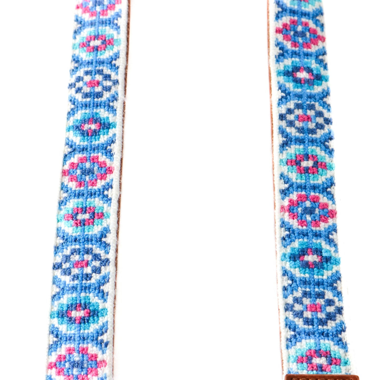 Mai Woven Bag Strap - Blue & Pink with Leather Tin Marin Brand