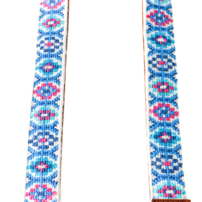 Mai Woven Bag Strap - Blue & Pink with Leather Tin Marin Brand