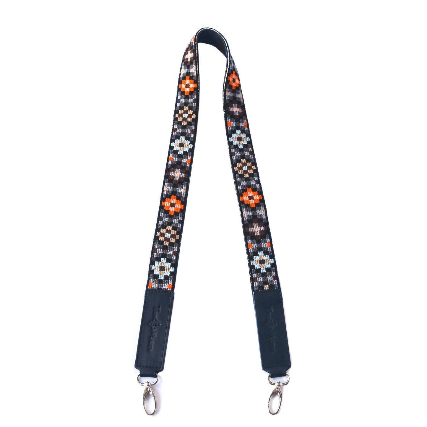 Mai Woven Bag Strap - Brown & Orange with Black Leather Tin Marin Brand
