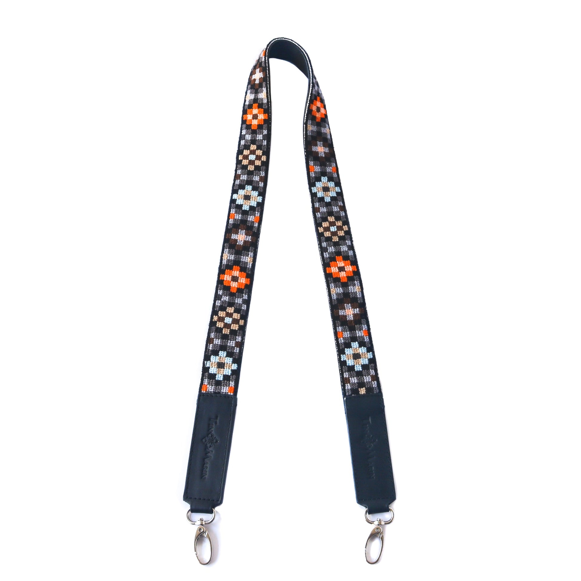 Mai Woven Bag Strap - Brown & Orange with Black Leather Tin Marin Brand
