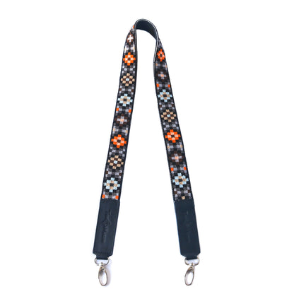 Mai Woven Bag Strap - Brown & Orange with Black Leather Tin Marin Brand