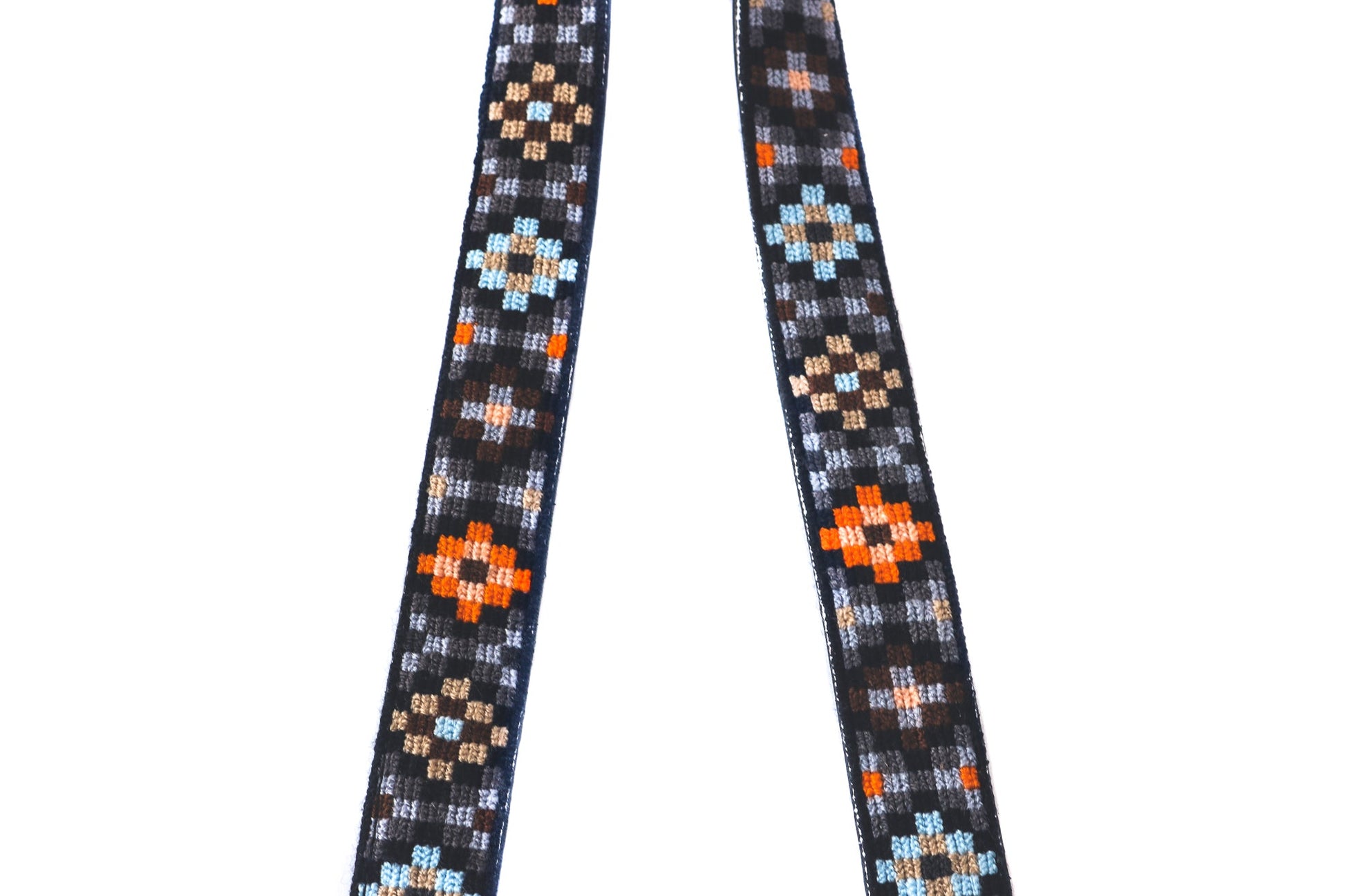 Mai Woven Bag Strap - Brown & Orange with Black Leather Tin Marin Brand