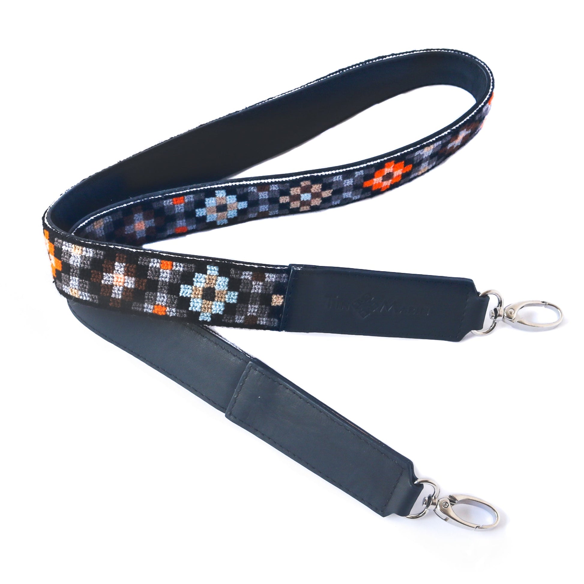 Mai Woven Bag Strap - Brown & Orange with Black Leather Tin Marin Brand