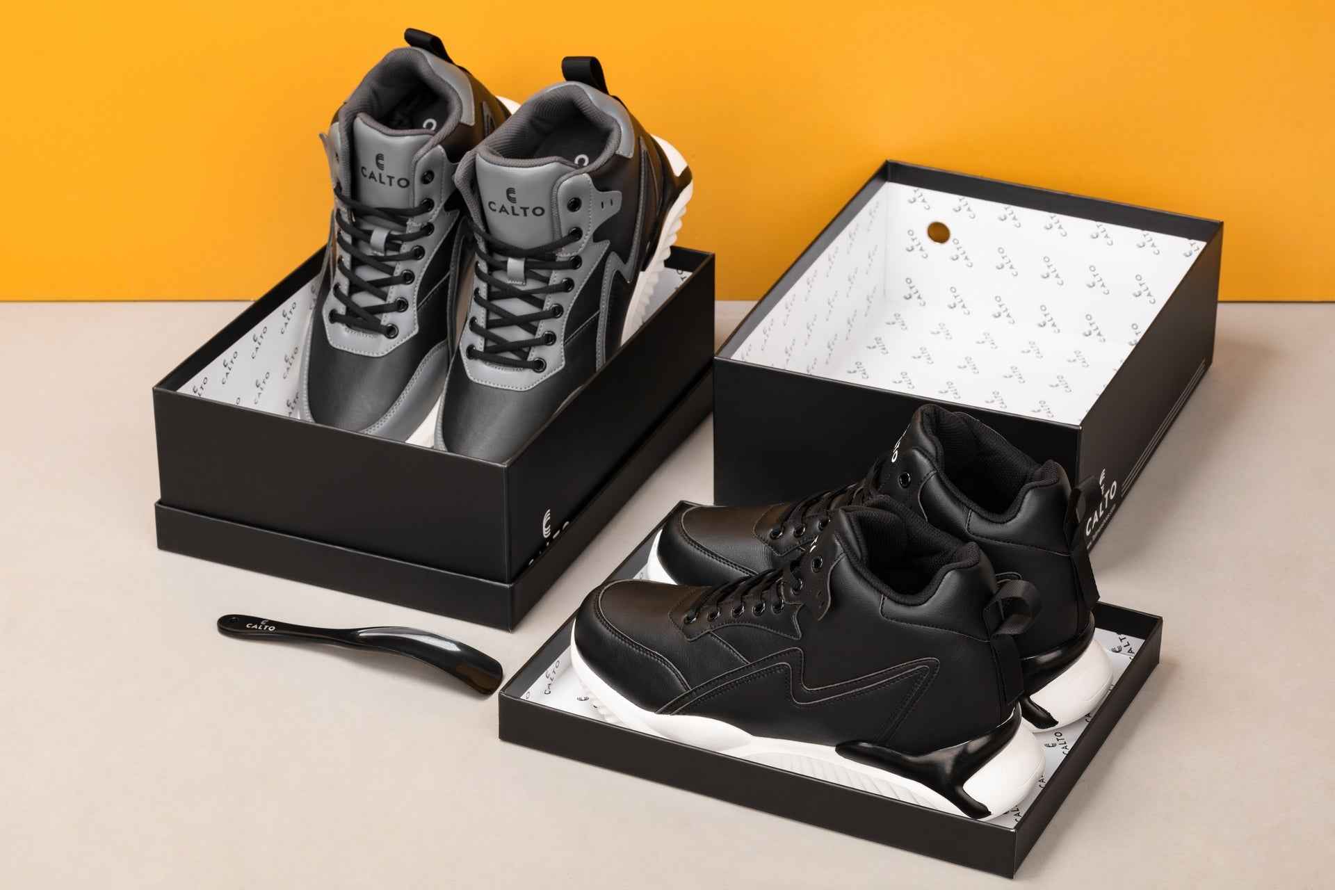 CALTO - S3061 - 4 Inches Taller (Black/Grey) - Lightweight Sneakers Tallmenshoes.com
