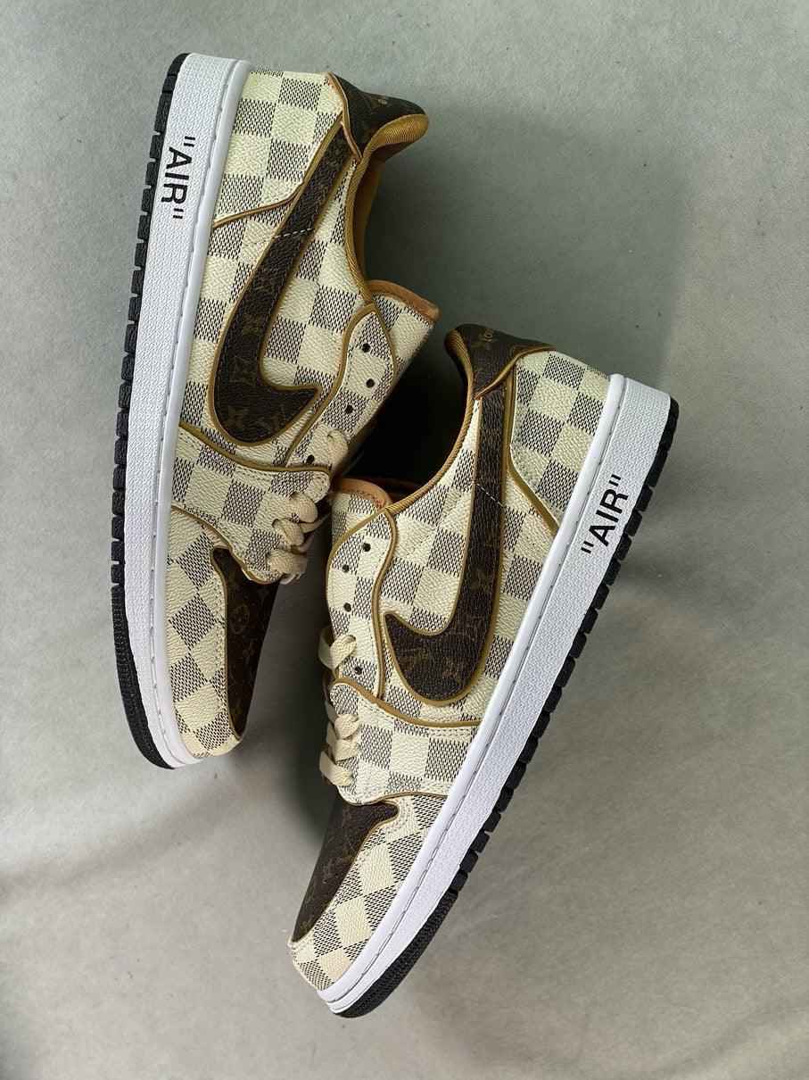 Custom Air Jordan 1 Low Damier Azur Brown LV Monogram Sneakers