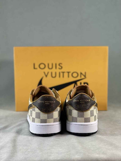 Custom Air Jordan 1 Low Damier Azur Brown LV Monogram Sneakers