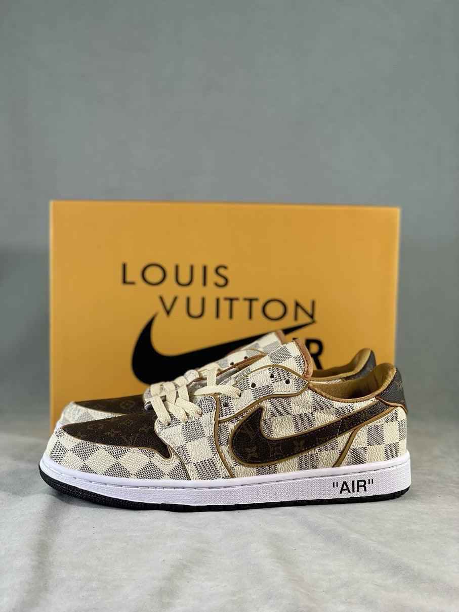 Custom Air Jordan 1 Low Damier Azur Brown LV Monogram Sneakers