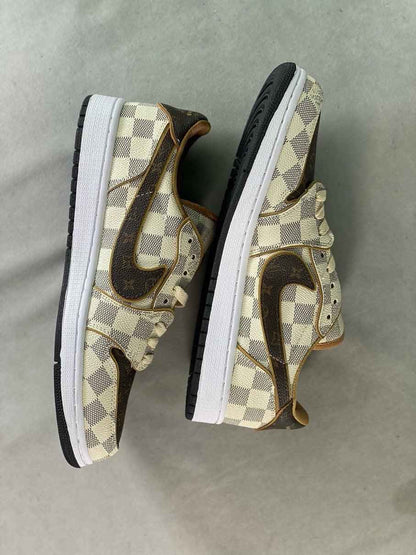 Custom Air Jordan 1 Low Damier Azur Brown LV Monogram Sneakers