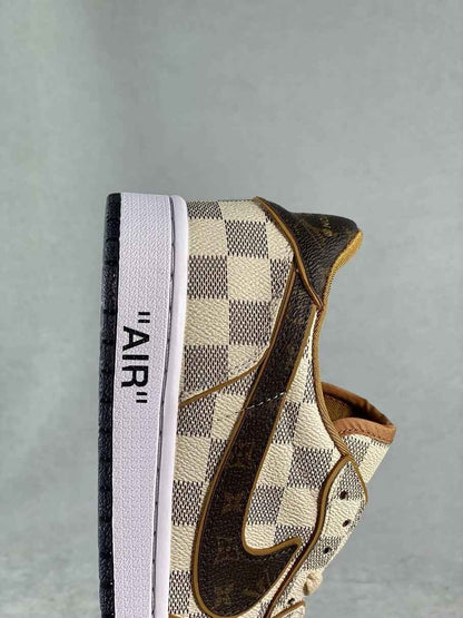 Custom Air Jordan 1 Low Damier Azur Brown LV Monogram Sneakers