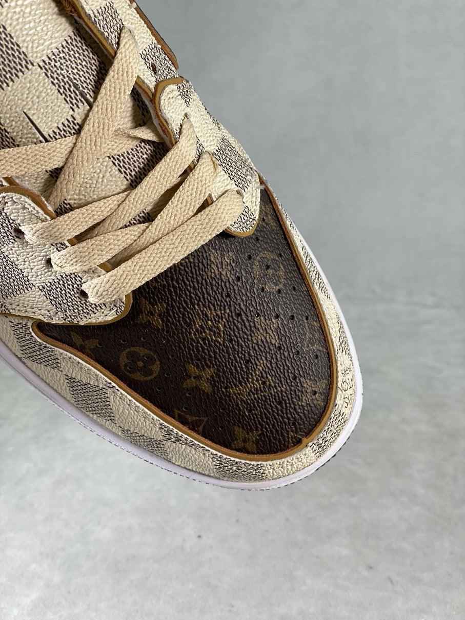 Custom Air Jordan 1 Low Damier Azur Brown LV Monogram Sneakers