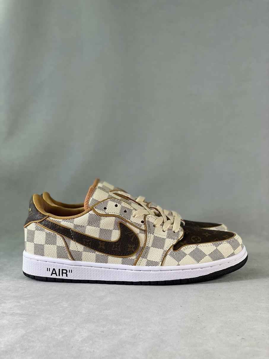 Custom Air Jordan 1 Low Damier Azur Brown LV Monogram Sneakers