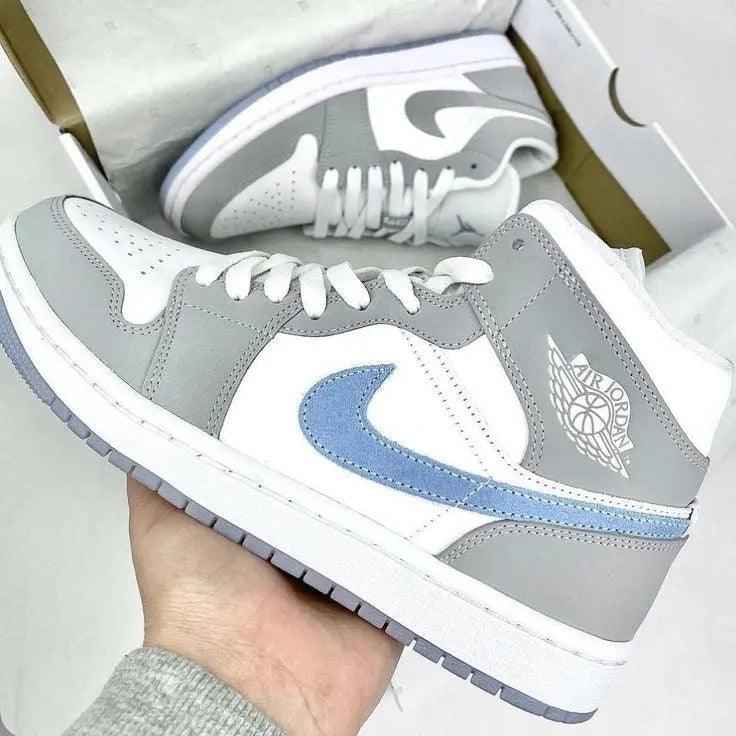 Custom Air Jordan 1 Mid Wolf Grey High Q