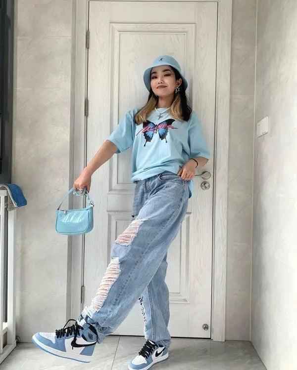 Custom Blue Black White Jordan 1 High Q