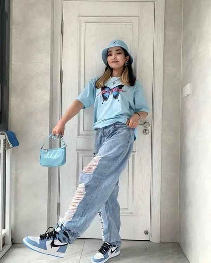 Custom Blue Black White Jordan 1 High Q