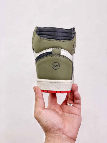 Custom GREEN T-Scott Fragment x Air Jordan 1 High Q Sneakers - Cactus Jack Style with Custom Box