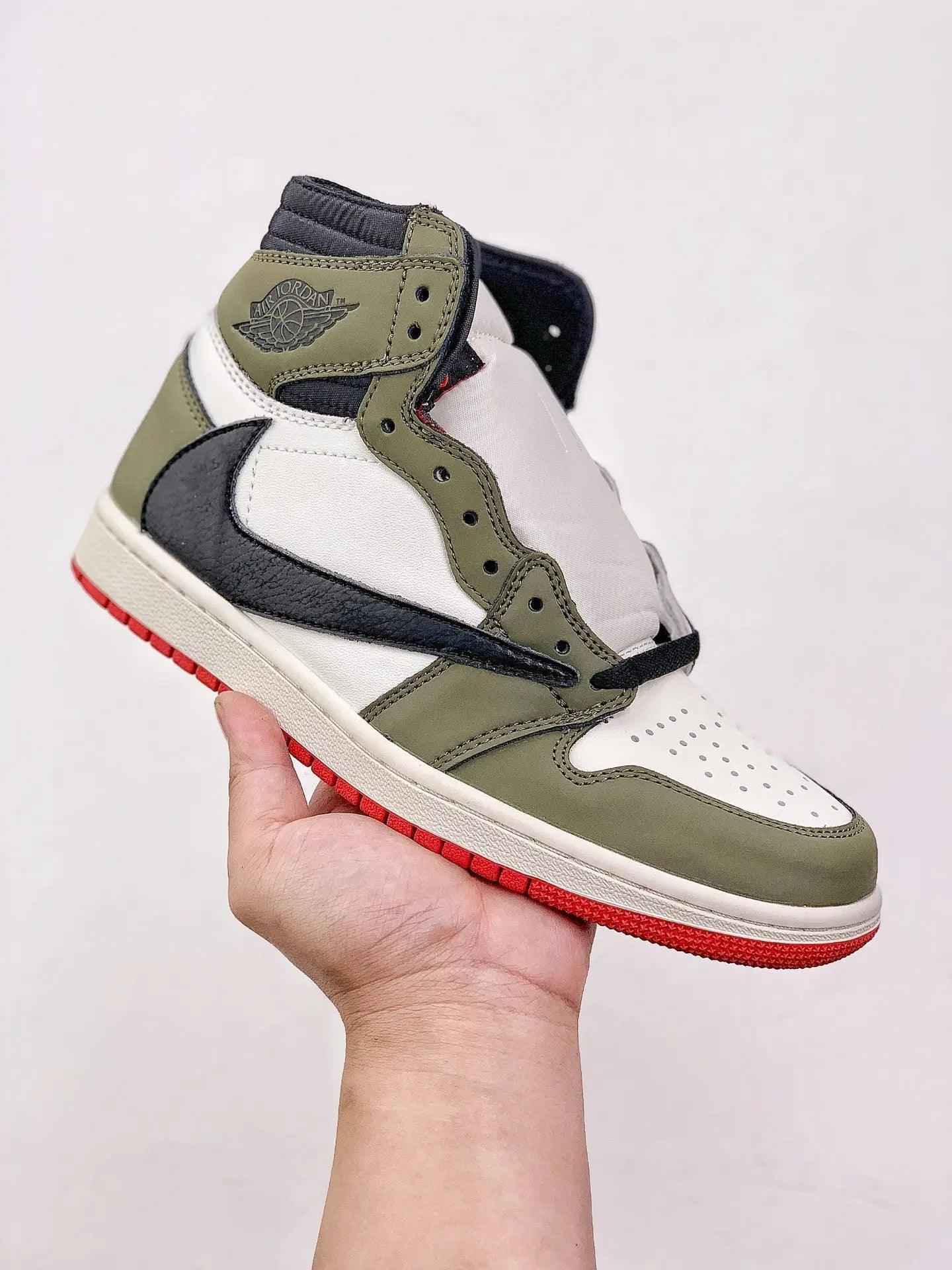 Custom GREEN T-Scott Fragment x Air Jordan 1 High Q Sneakers - Cactus Jack Style with Custom Box