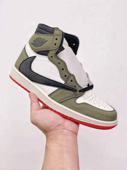 Custom GREEN T-Scott Fragment x Air Jordan 1 High Q Sneakers - Cactus Jack Style with Custom Box