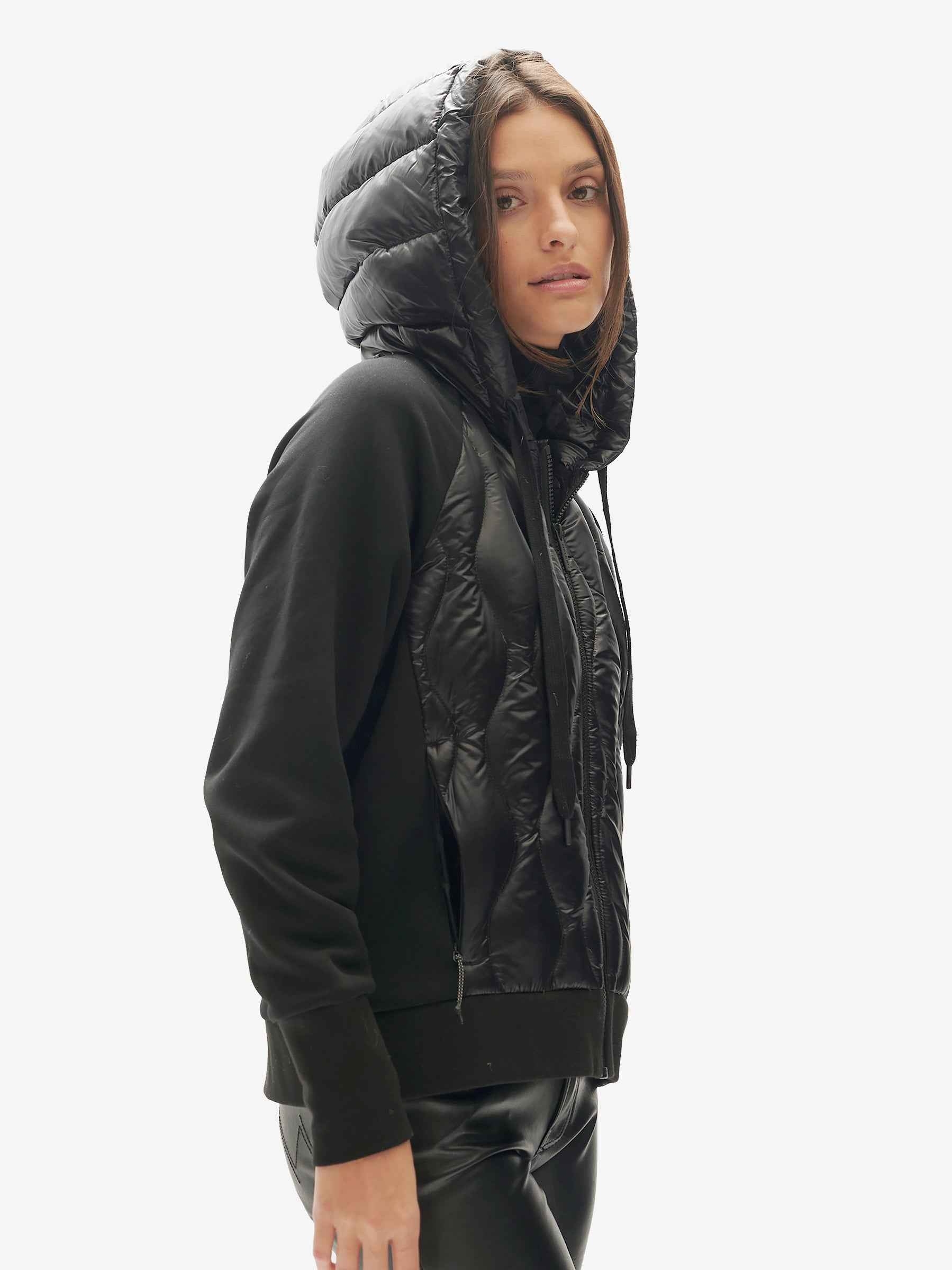 Down Zip Hoodie - Black