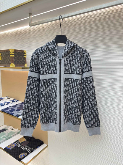 Dior Oblique Black Reversible Zipped Cardigan with Hood