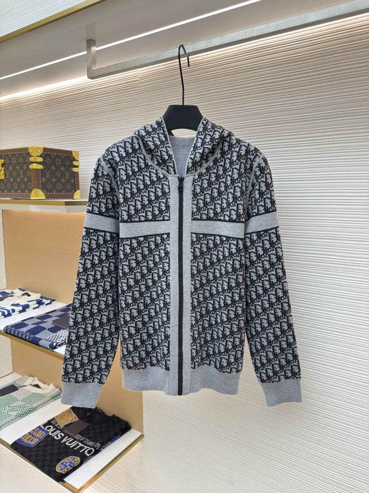 Dior Oblique Black Reversible Zipped Cardigan with Hood