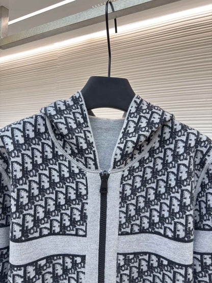 Dior Oblique Black Reversible Zipped Cardigan with Hood